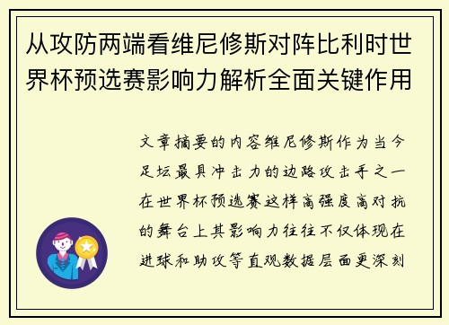 从攻防两端看维尼修斯对阵比利时世界杯预选赛影响力解析全面关键作用