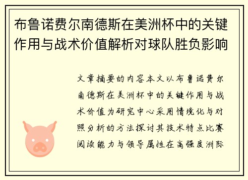 布鲁诺费尔南德斯在美洲杯中的关键作用与战术价值解析对球队胜负影响研究
